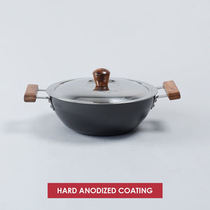 Wonderchef Ebony Hard Anodized Wok with Lid - 24cm 2.7L