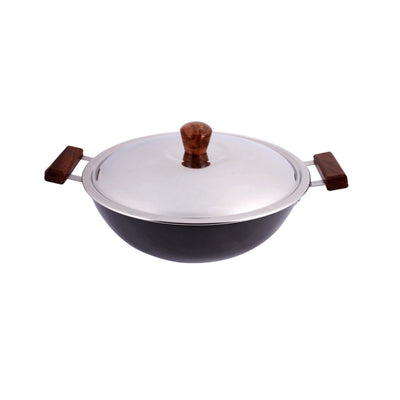Wonderchef Ebony Hard Anodized Wok with Lid - 24cm 2.7L