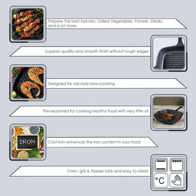 Wonderchef Forza- Pre Seasoned cast Iron Grill Pan 26 cm 2L