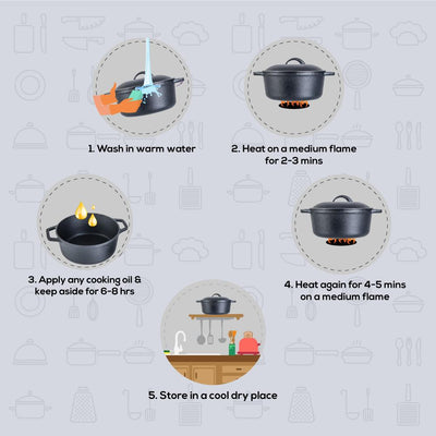 Wonderchef Forza Pre Seasoned Cast Iron Casserole with Lid 25 cm 4.7L